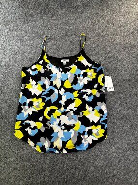 Bar III Women's Medium Navy multi color Sheer Lined Printed Scoop Neck Camisole